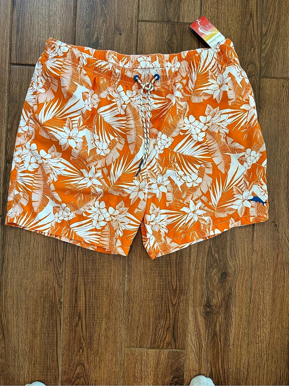 Tommy Bahama Relax Tropical Floral Swim Trunks 6”Orange & White Medium NWT / men